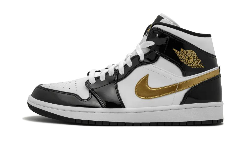 Air Jordan Mid Patent Black White Gold