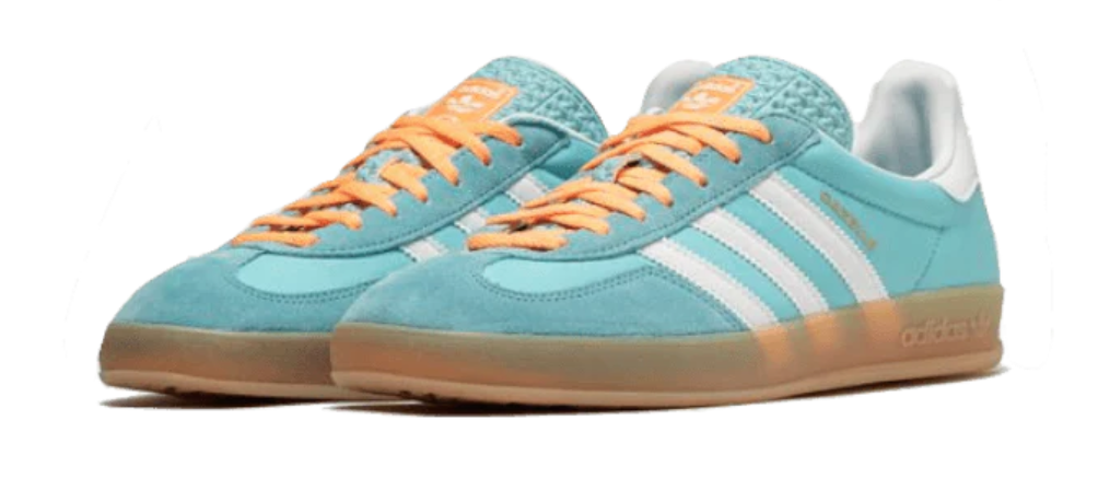 Scarpe da ginnastica celesti e arancio collezione adidas gazelle
