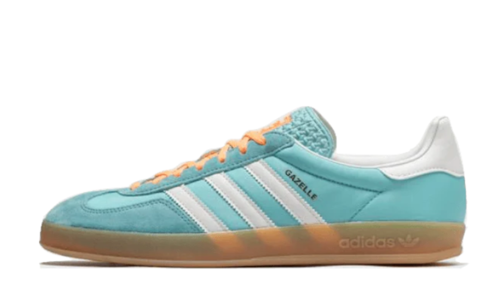 Scarpe da ginnastica celesti e arancio collezione adidas gazelle