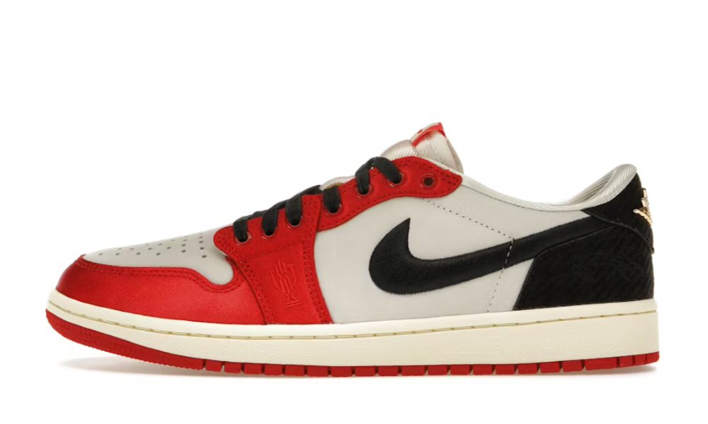 Scarpe da ginnastica rosse, nere e bianche collezione jordan 1 low