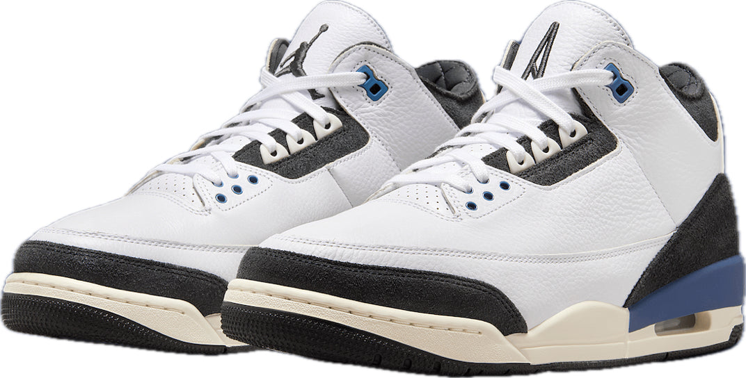 Scarpe da ginnastica bianche nere e blu collezione air jordan 3