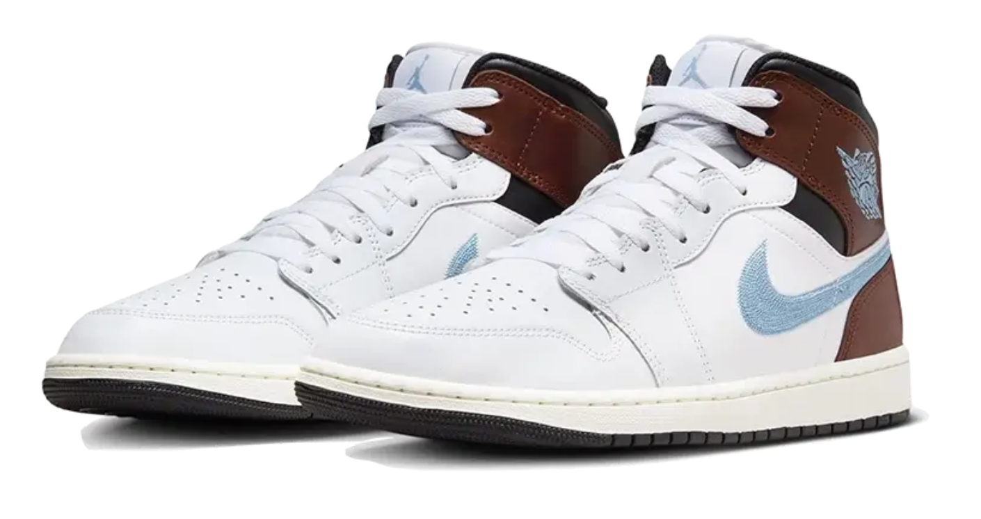 Scarpe da ginnastica bianche e marroni collezione jordan 1 mid