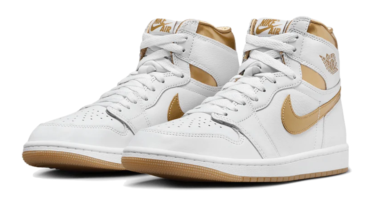 Scarpe da ginnastica bianche e oro collezione air jordan 1 high