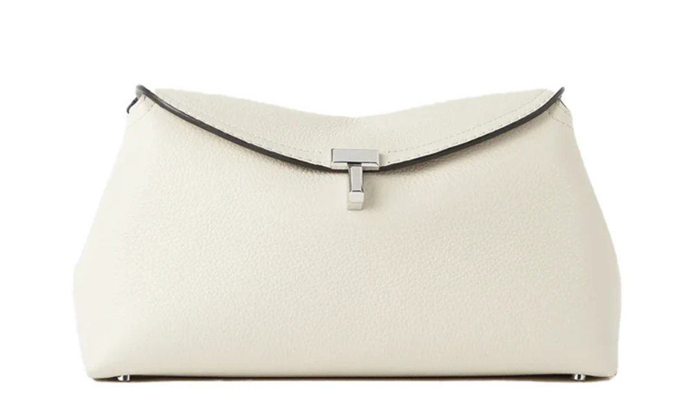 Borsa Toteme T-Lock Grained Leather Clutch Milk