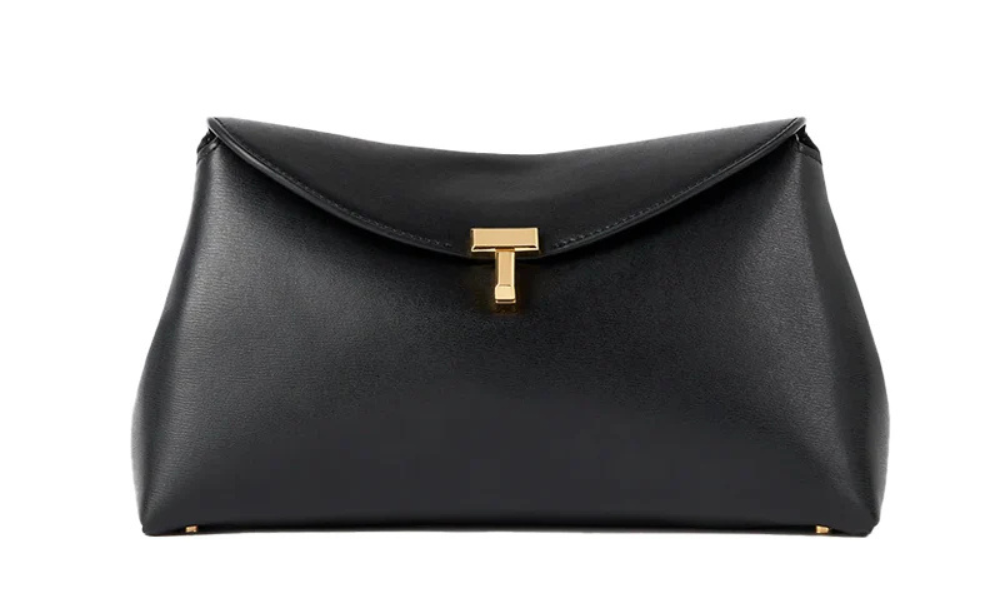 Borsa Toteme T-Lock Leather Clutch Black Gold