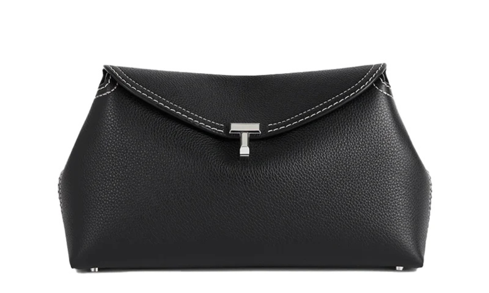 Borsa Toteme T-Lock Grained Leather Clutch Black Silver